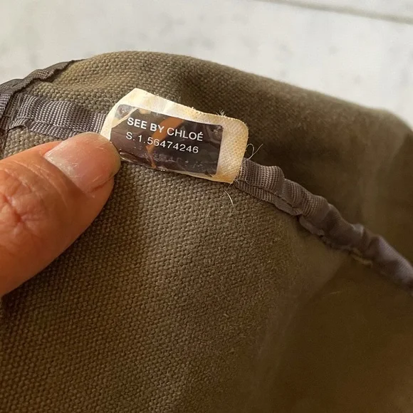 Vintage See By Chloe Large Green Canvas Painted Tote Bag - Picture 5 of 8